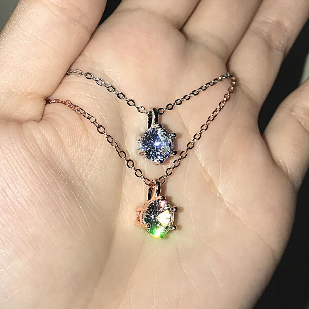 Elegant Women Necklace 18k Gold Plated White Moissanite 2 Carat Simulated Zircon Classic Collarbone Pendant
