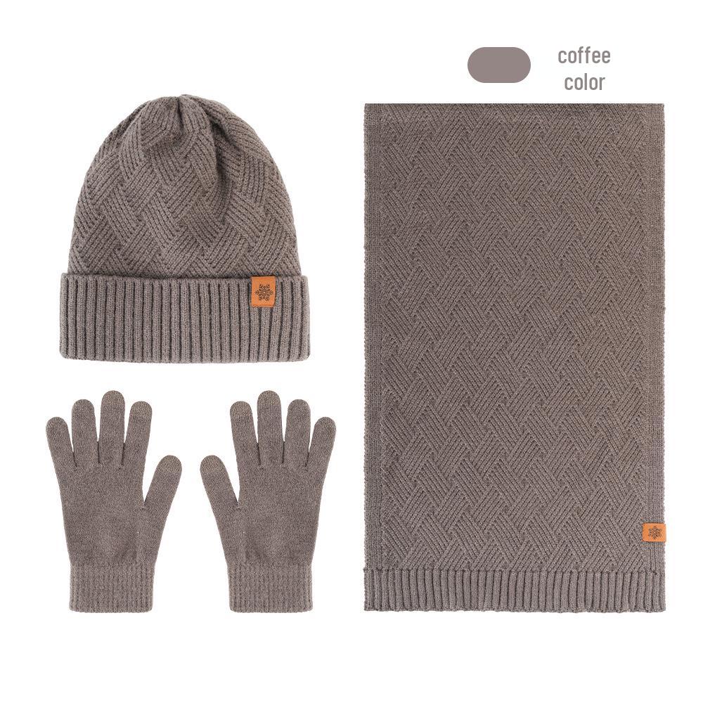 Men's Winter Plus Velvet Knitted Hat, Scarf & Gloves Set - Thick, Cold-Proof for Outdoor Cycling.