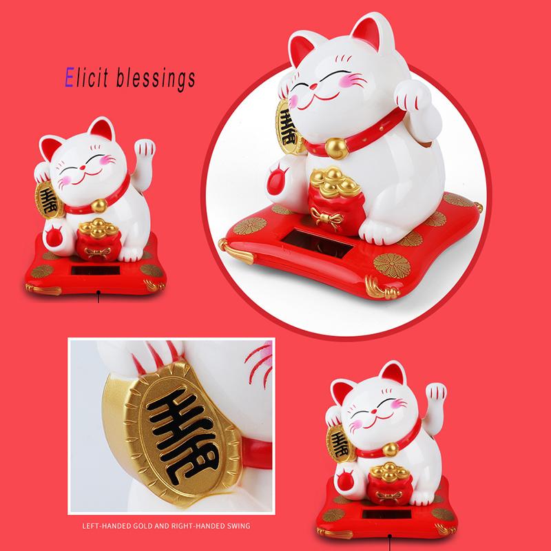 1pc Solar Powered Maneki Neko Lucky Cat Welcoming Chinese Lucky Cat Waving Hand Beckoning Fortune Cat Figurines For Home Decor