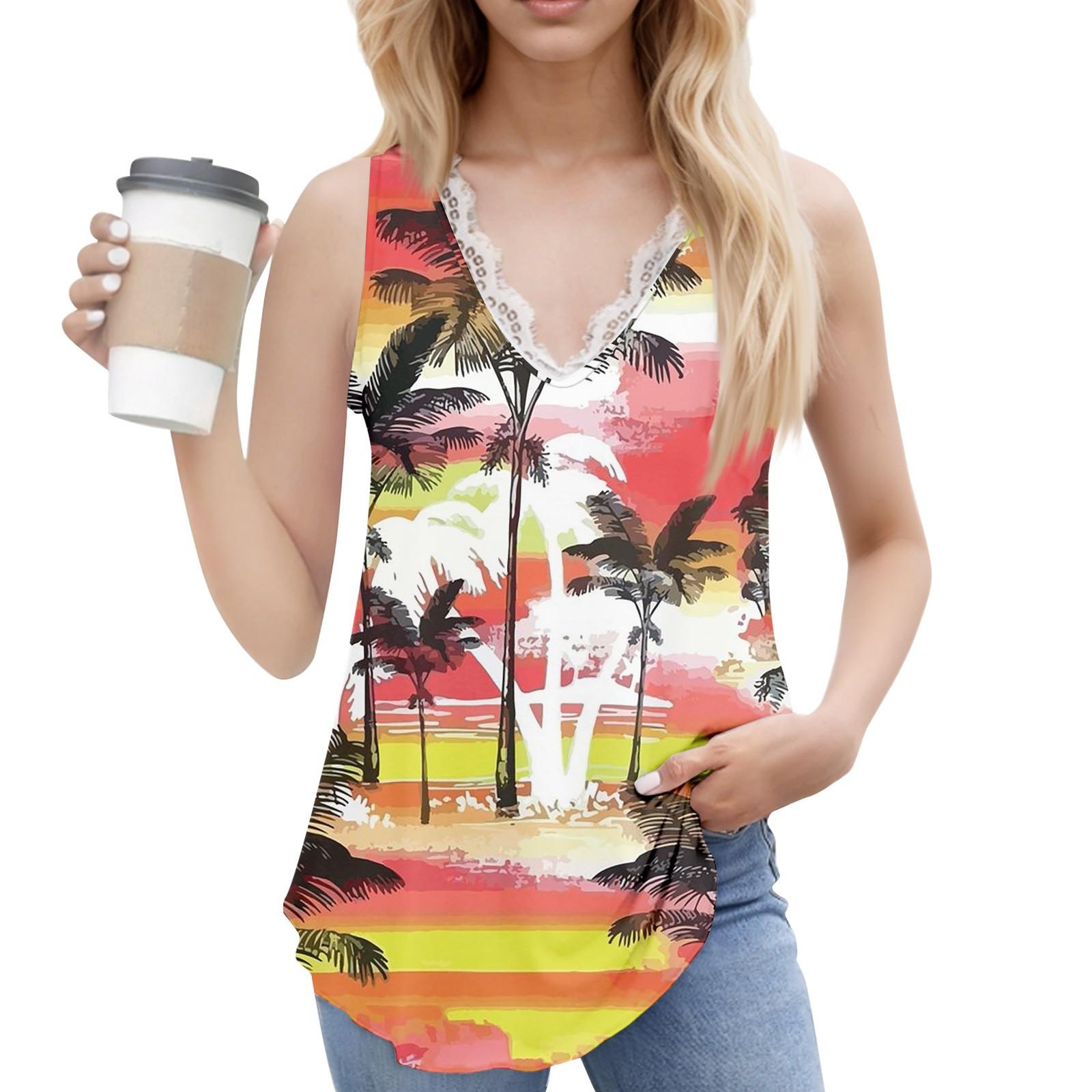 

Женский повседневный модный топ без рукавов с V-образным вырезом и цветочным узором S