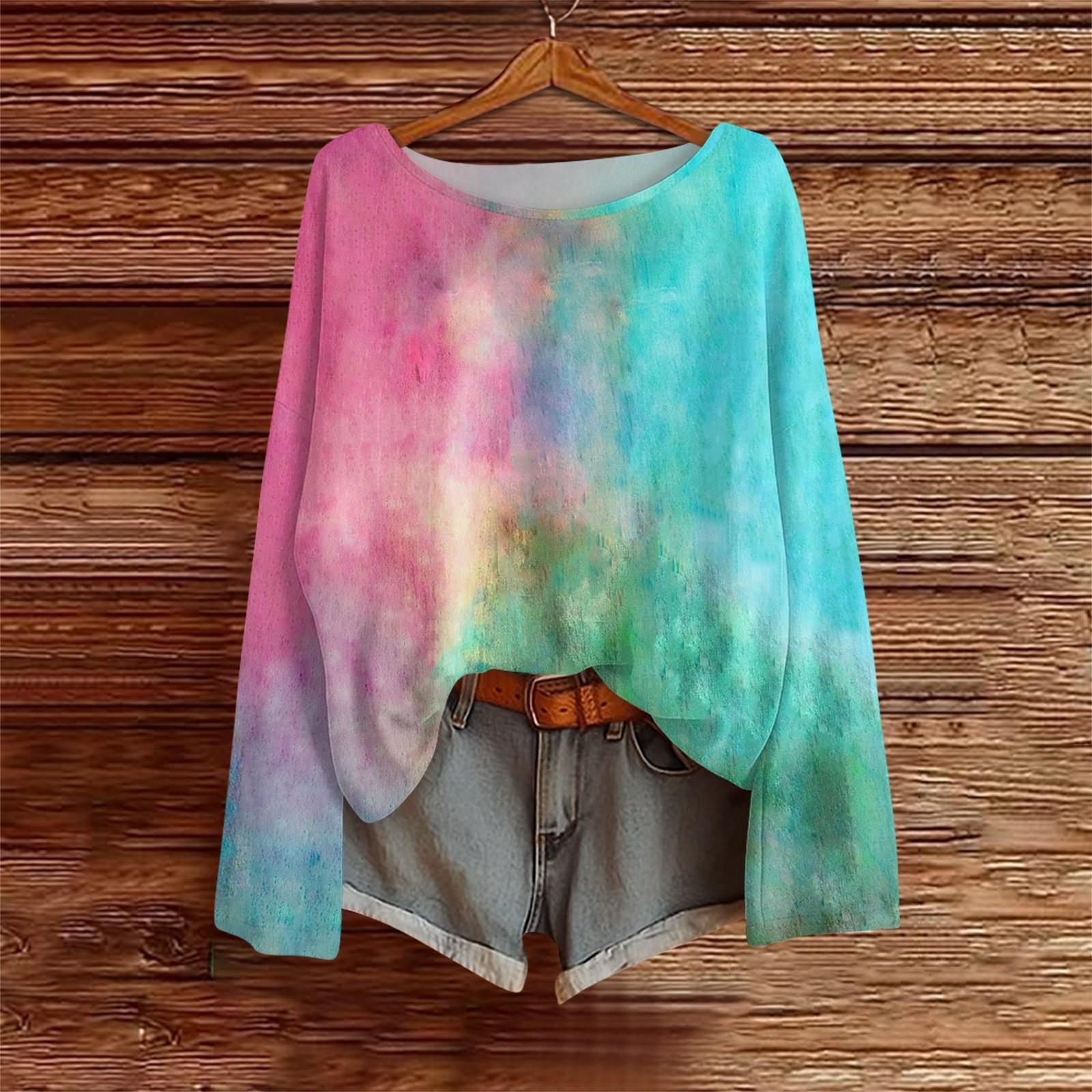 

Рубашки с длинным рукавом для женщин, футболки с принтом, блузки, повседневные базовые топы больших размеров, пуловеры L синий