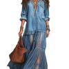European and American Style Popular Women's Retro Lapel Imitation Denim Dress Casual