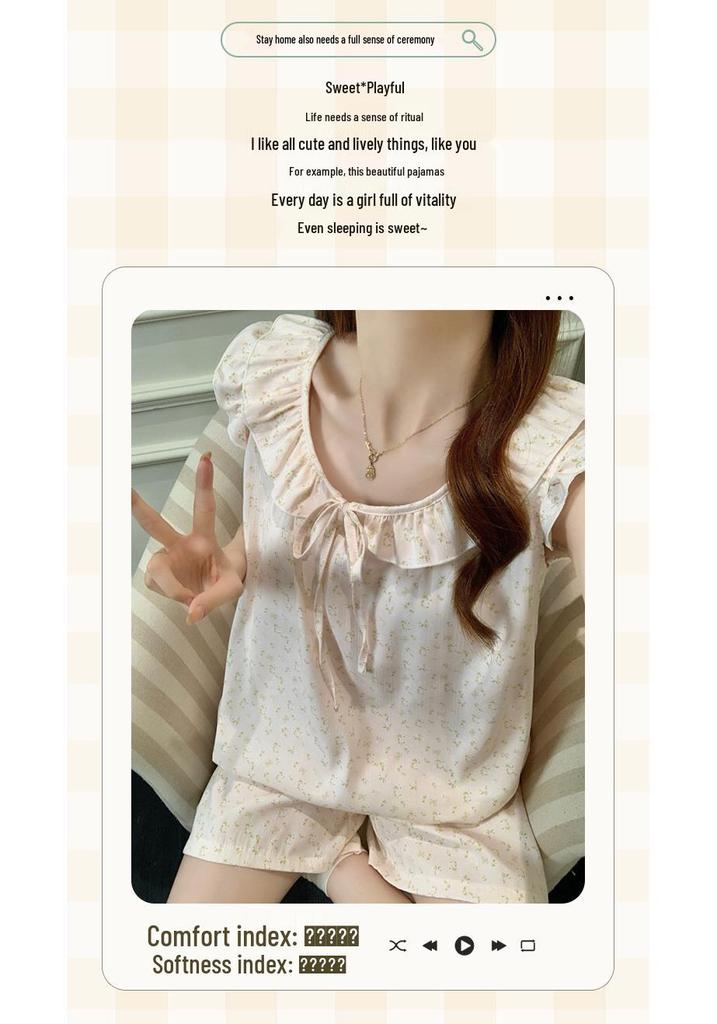 Summer Floral Lace Pajamas for Women with Flutter Sleeves - Lazy Style, Ideal for Students' Dorms, Lightweight Home Wear Set