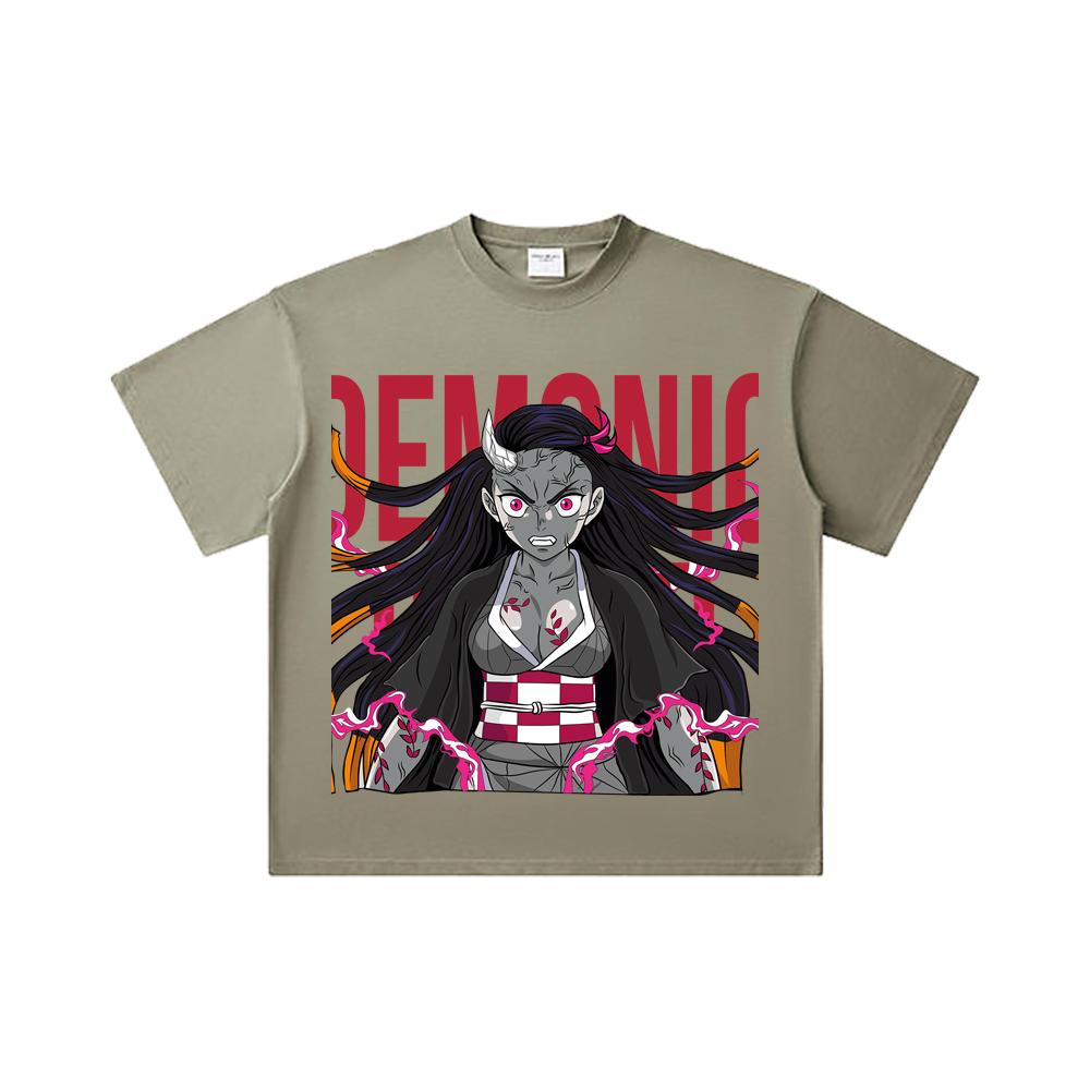 260 GSM Double Yarn 32 Count 100% Cotton Demon Slayer V114 Nezuko Print Unisex Heavy Cotton T Shirt