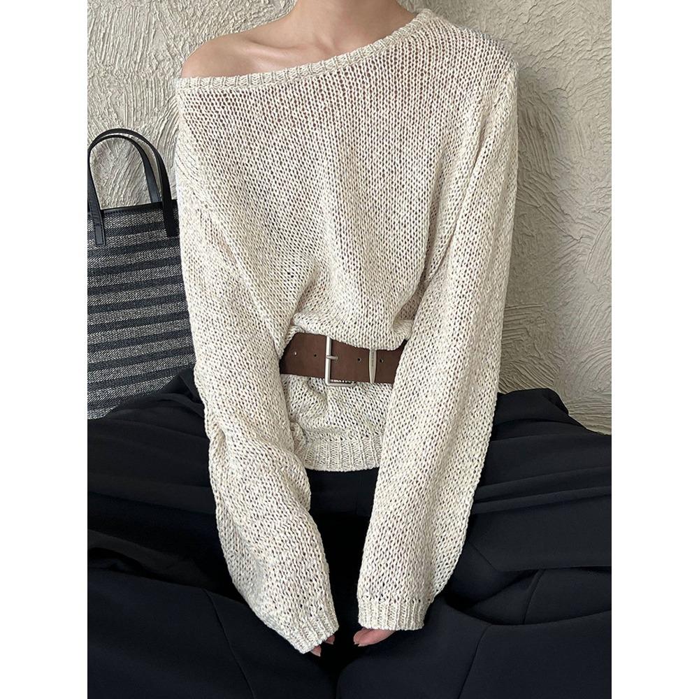 

DIMANAF 2025 Sweaters Solid Autumn Wear out Pullover Women O-Neck Sweaters Knitting Loose Sweater With Belt One size