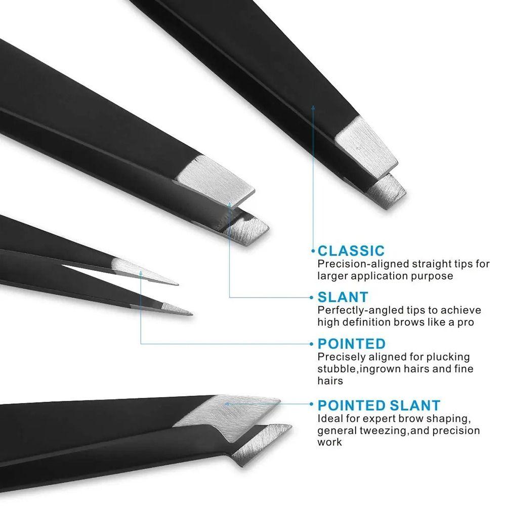 4Pcs/Set Premium Stainless Steel Precision Tweezers Beauty Brow Grooming Tool Set  Eyebrow Grooming
