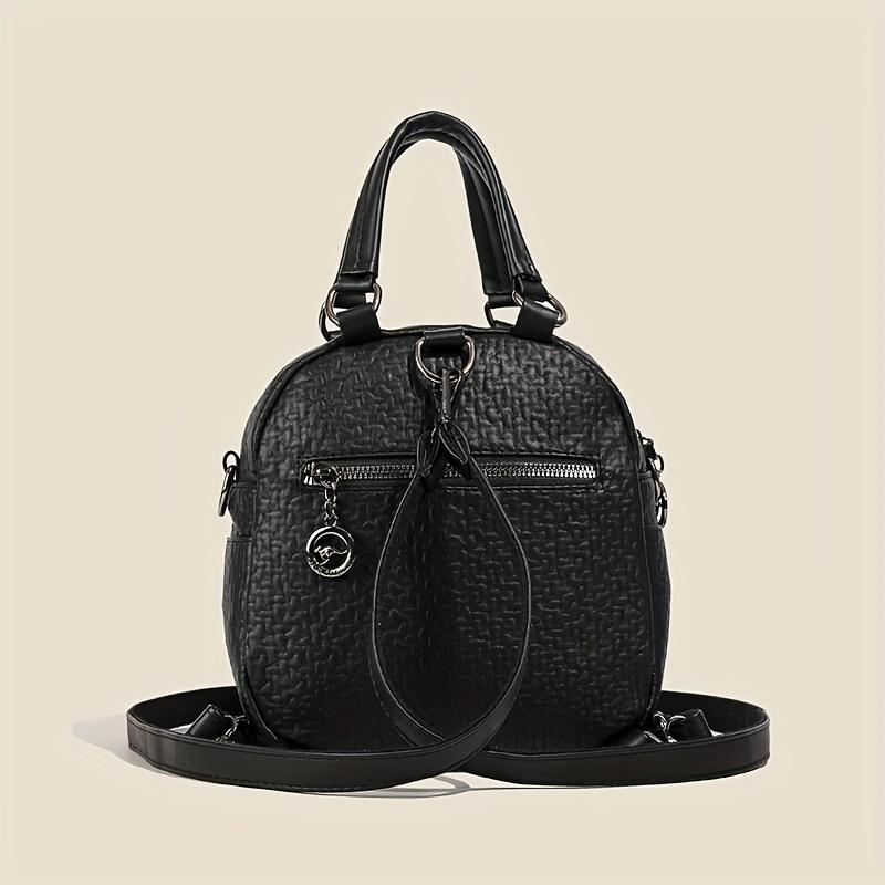 Black PU Leather Backpack, Women's Fashionable Vintage Small Handbag With Convertible Shoulder Straps, Rhinestone Elephant Daypack Purse