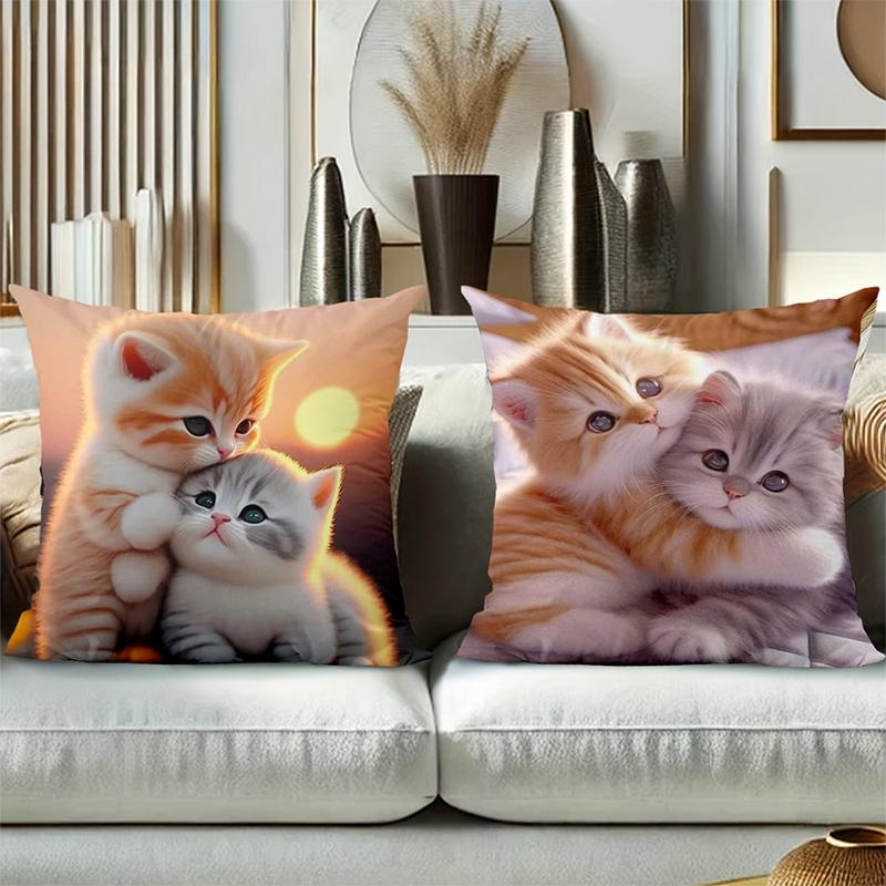 Cute Kitten-Printed Cushion Covers for Home Decor Polyester pillowcase, sofa decorative cushion cov Headboard Pillow
