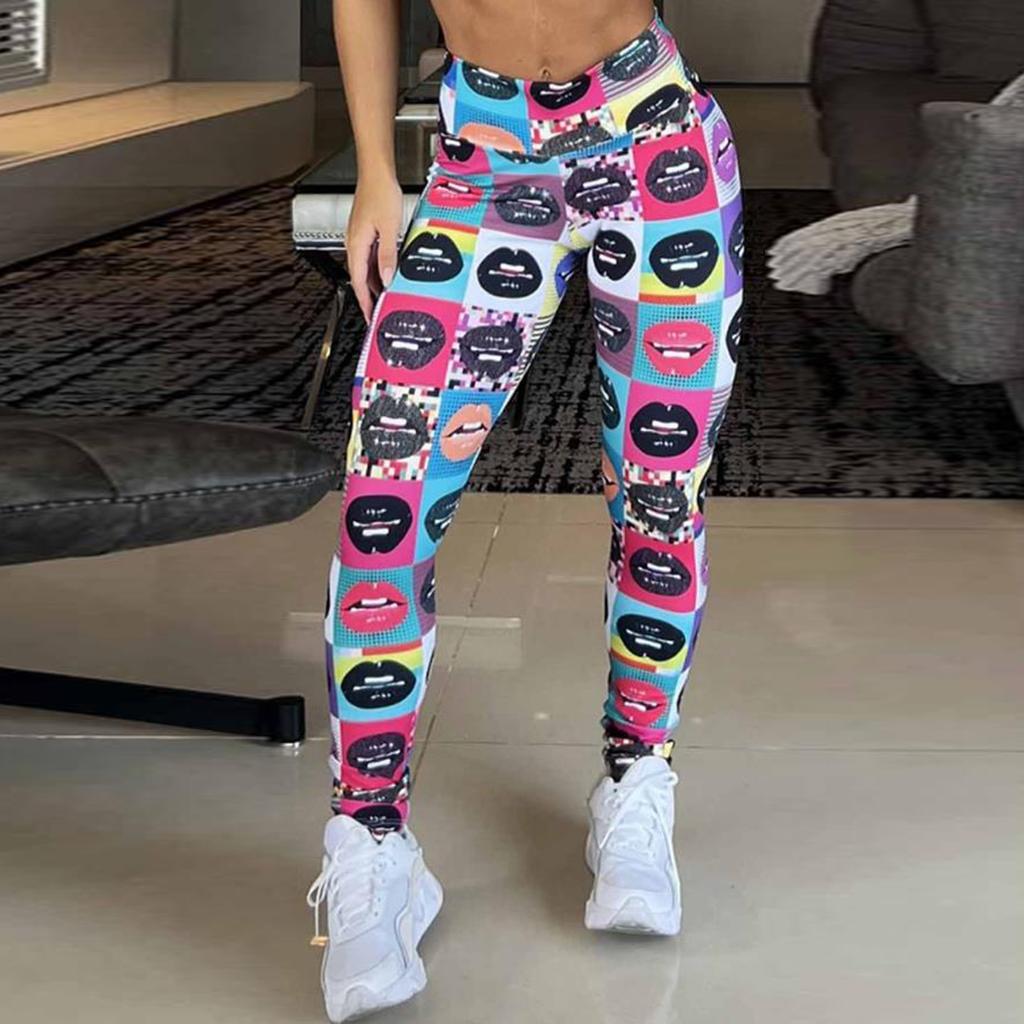 Printed Tight Pants, High Waisted Sports Leggings, Women's Yoga Clothes, Yoga Pants, Elastic Sports Pants