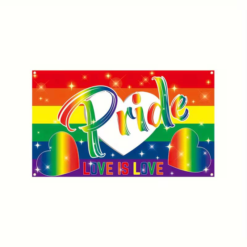 2D Glitter Rainbow Pride Banner, "Pride Love Is Love" Backdrop, Pride Festival Party Decor