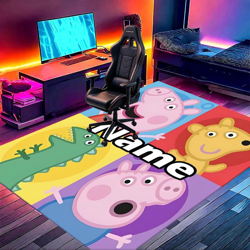 Custom Name Personalized Peppa Pig Print Carpet, Versatile Home Decor Rug, for Playroom, Apartment, Balcony, Entryway, Hallway Gift
