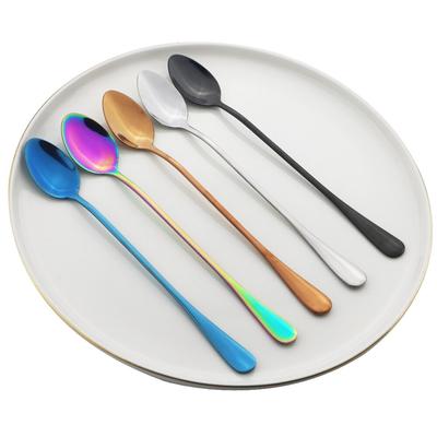 4Pcs Regenbogen Lange Griff Tee Löffel Saft Kaffee Rühren Besteck Set Edelstahl Kaffee Löffel Küche Heißer Trinken Besteck