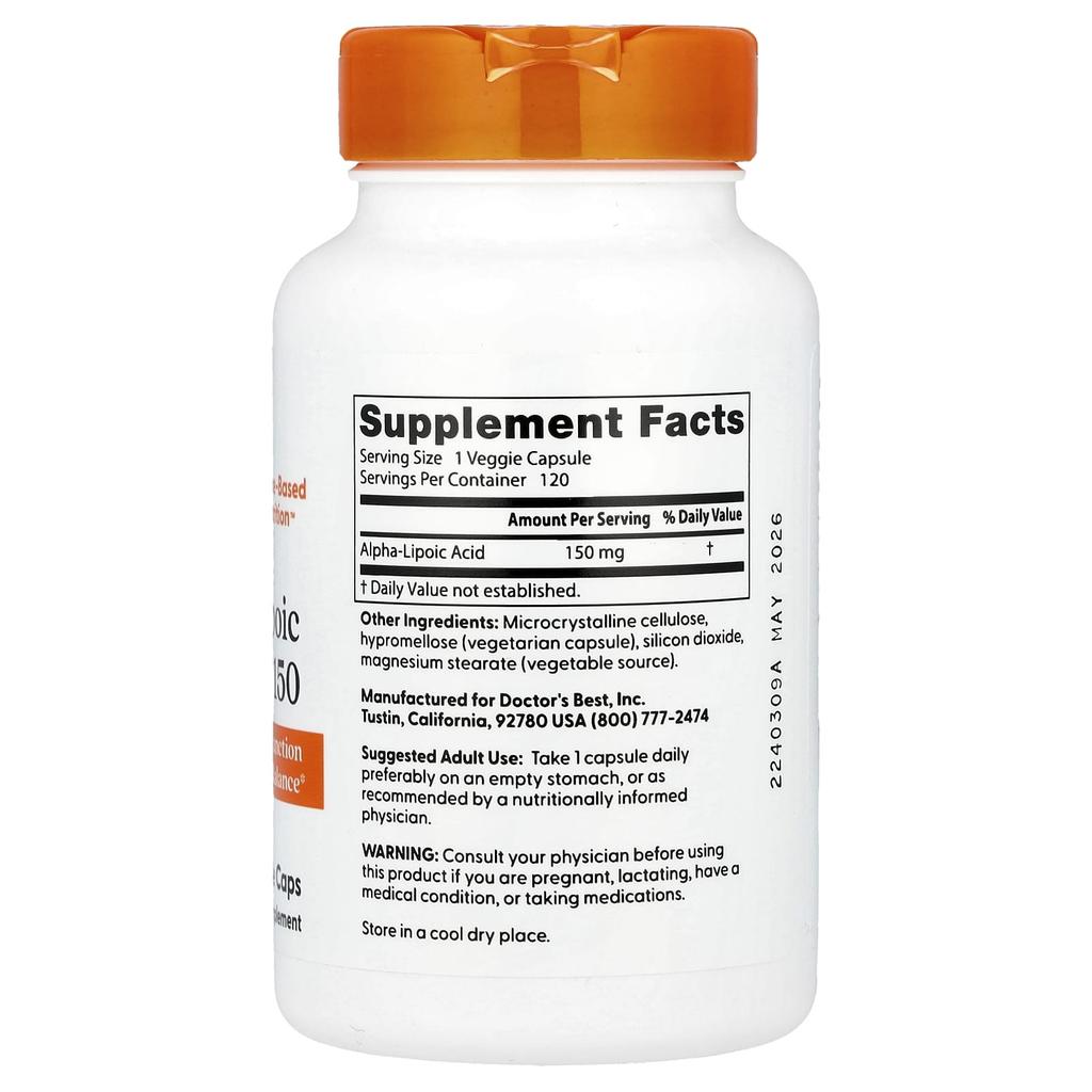 Doctor's Best Alpha Lipoic Acid 150, 150Mg, 120 Veggie Caps