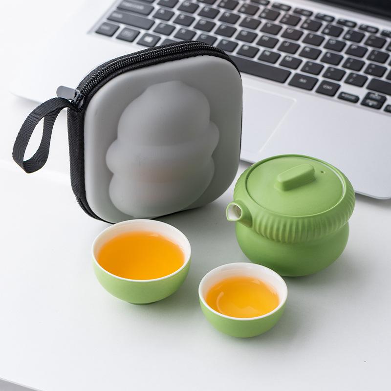 Travel tea set Kuaike cup portable high-end outdoor travel tea cup one pot two cups ceramic tea pot