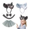 Tier Kostümset Zubehör Elefantenkostüm Set mit Elefantenohren Stirnband Fliege Schwanz Tutu Handschuhe 1/3/4/5Stk.
