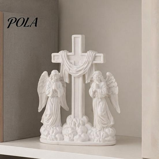 Flowing Cloud Base Figurine 3D Printed Praying Angel Ornament, Dual Angels with Base, Sacred Small Prayer Table Decor White Sculpture for Desk