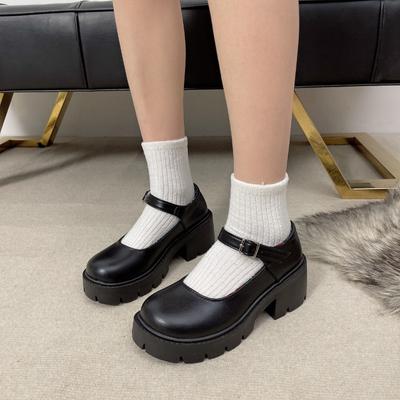 Zapatos planos Verano Japonés Uniforme Jk Plataforma Aumentada Estudiante Mary Jane Tacón Ancho Vintage Zapato Individual Zapatos de Dama