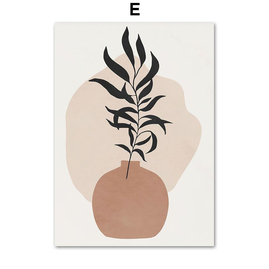 Boho Linien Gesichtsvase Blätter Abstrakt Poster und Drucke Wandkunst Leinwandmalerei Hotel Café Bar Bilder für Wohnzimmerdekor