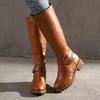 Winter Women's Riding Boots Round Toe Chunky Heel High Boots Women's Buckle Platform Shoes Botas