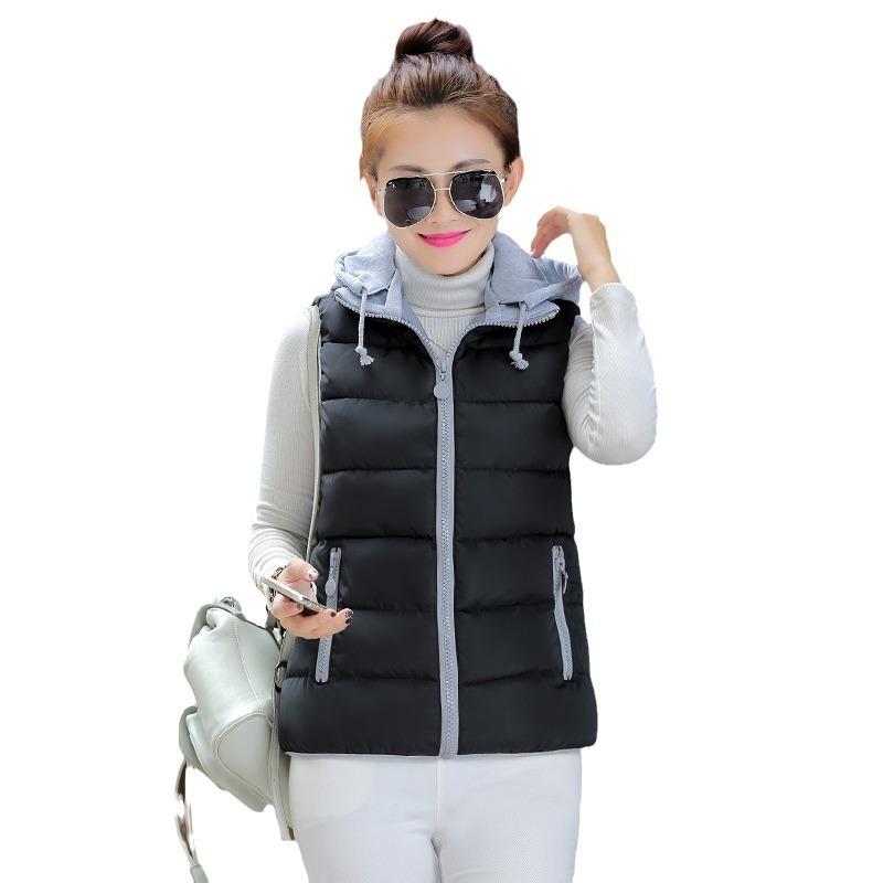 Autumn and winter new candy color down cotton vest, large size women's hooded cotton vest