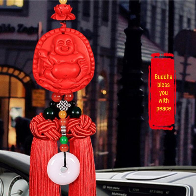 Cinnabar Rearview Mirror Pendant: Double-Sided Chinese Knot Gourd for Safe Entry and Exit.