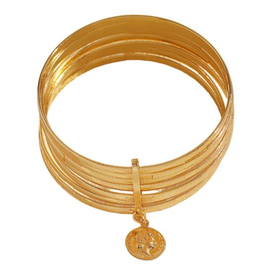 Women Bracelet with Portrait Coin Pendant Multi-Layer Surround A золотистый
