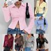 Women's Long Sleeve Striped Button Down Shirt Multiple Colors