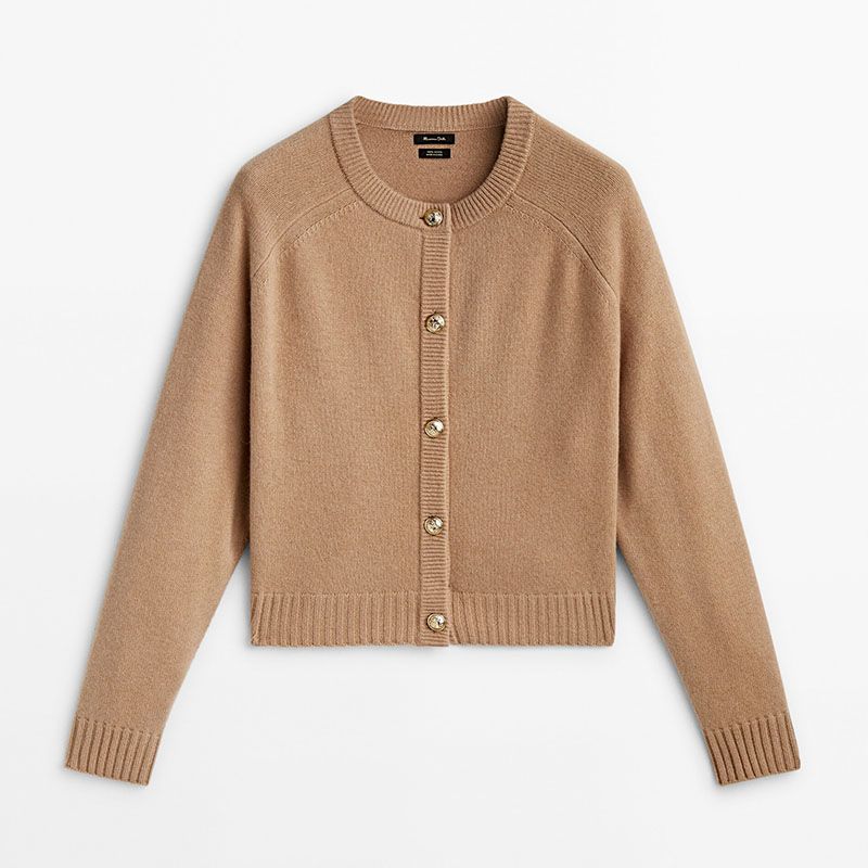 

Classic Style Low round Neck Cardigan Wool Short Coat MD CAMEL XS