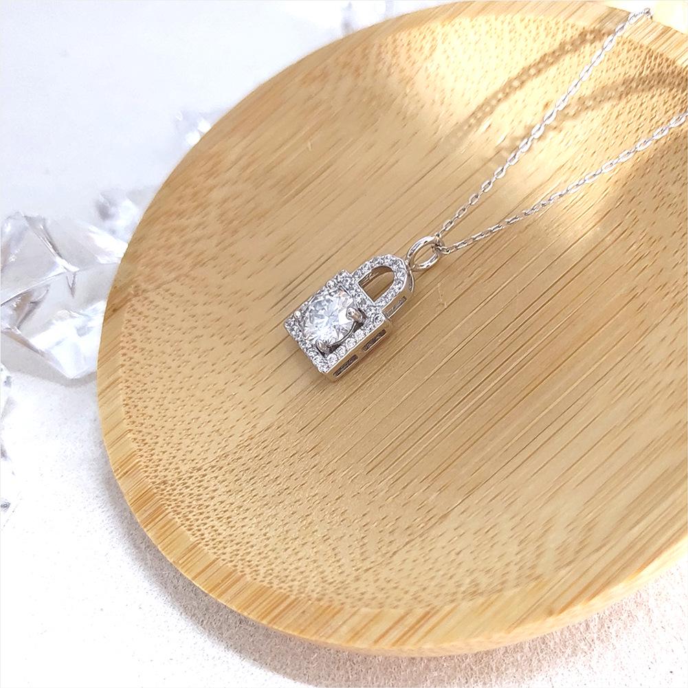 Elegant 1 Carat Moissanite Lock Pendant Necklace in S925 Sterling Silver for Women