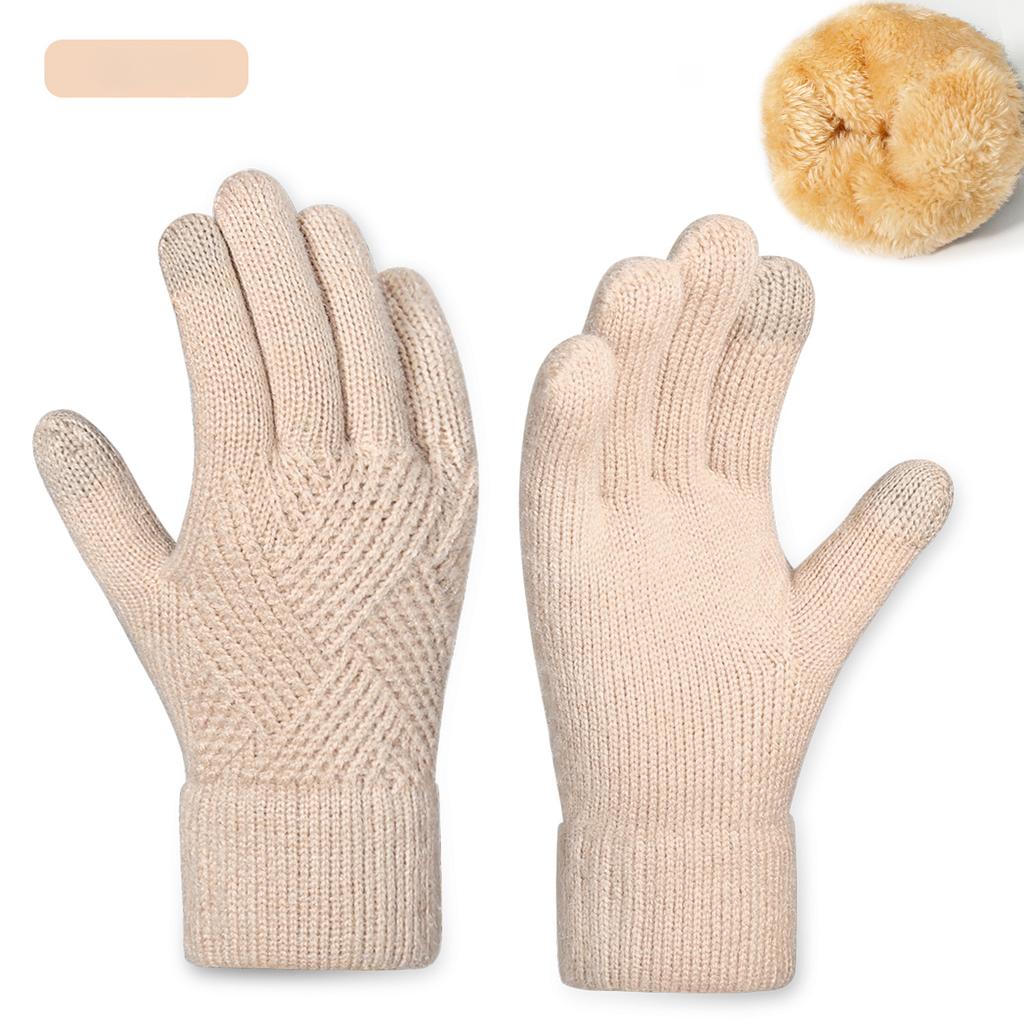 Warm Knitted Gloves Women Winter Riding Office Minimalist Cold Proof Double Layer Touchscreen Gloves