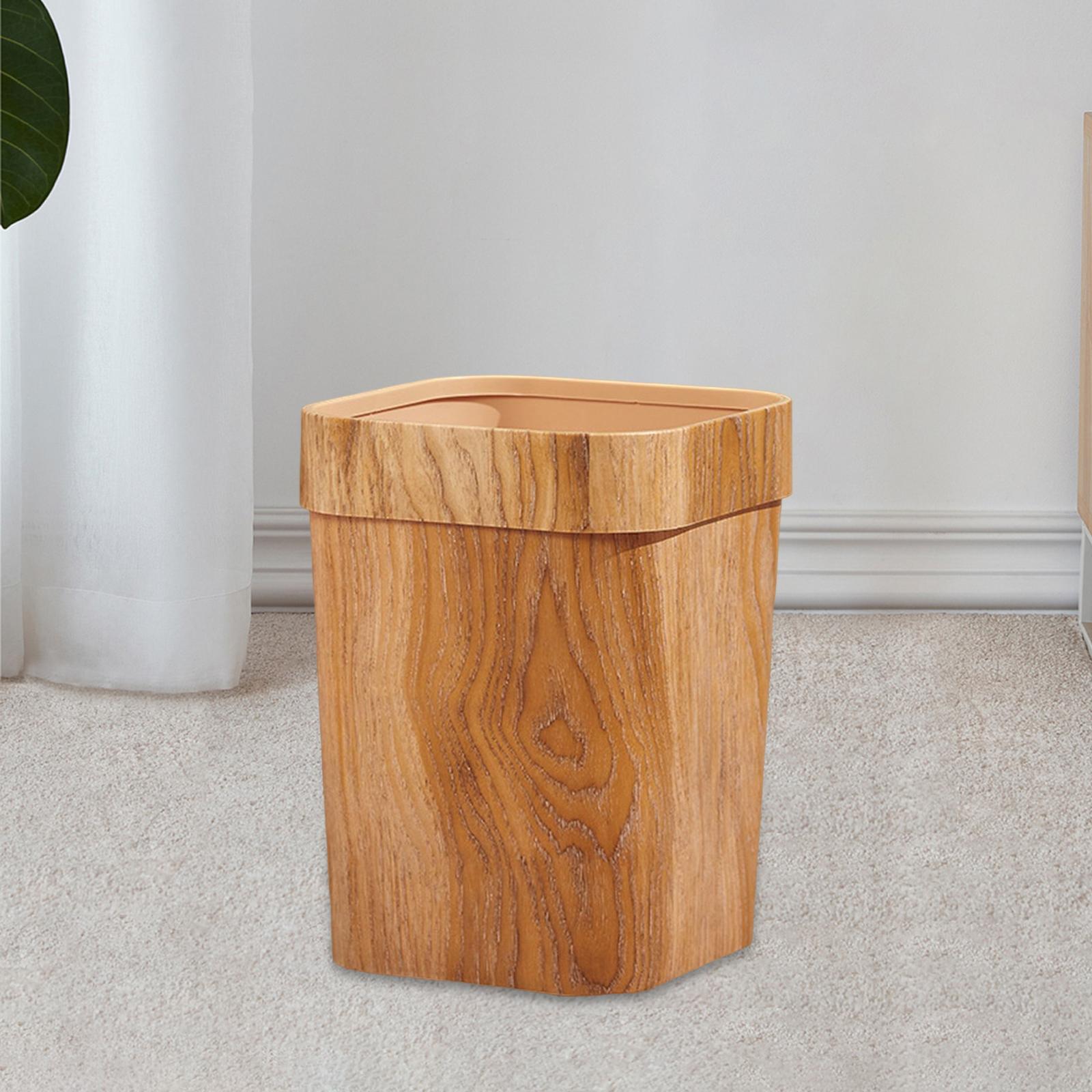 Wood Grain Trash Can Waste Paper Basket Large Anti Skid Reusable Durable Waste Bins Wastebasket