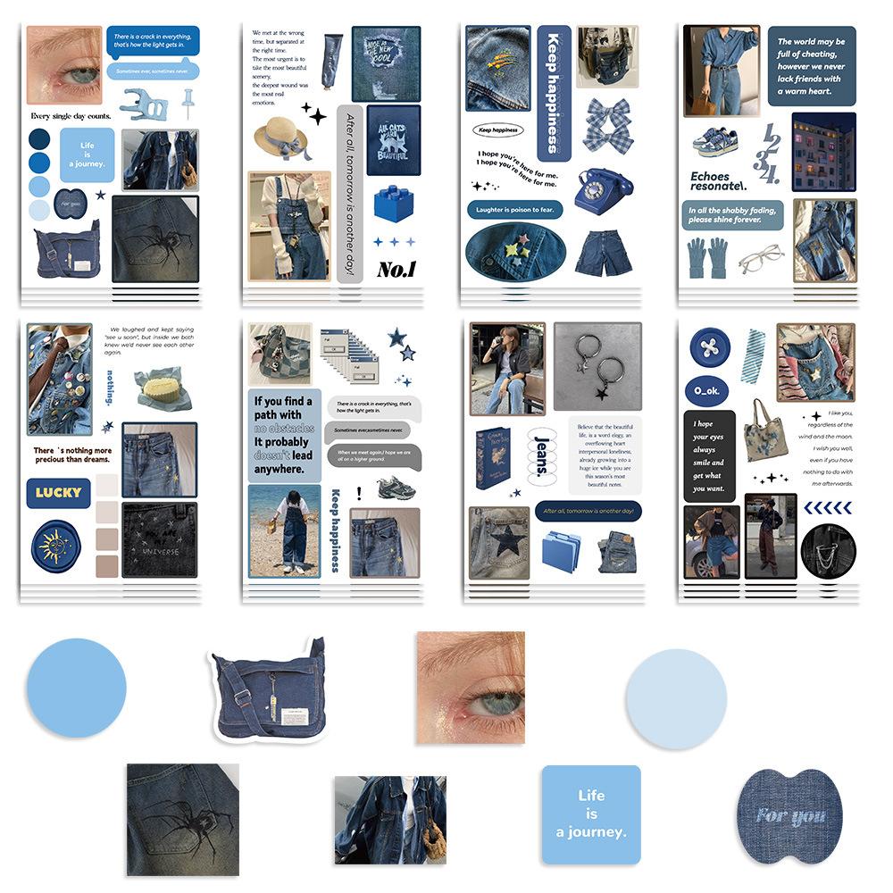 8 Cartoon Korean Blue Denim Collage DIY Small Elements That Can Be Decorated with Guka Hand Account Mobile Phone Case Notebook