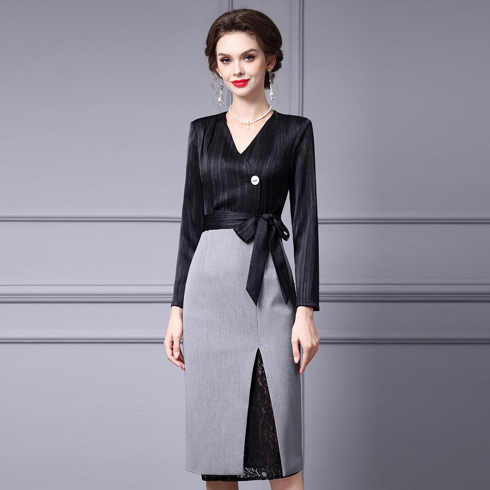 Zhili Elegant High-End Lace Splice Slimming Dress, Formal Hip Skirt, 2025 Style