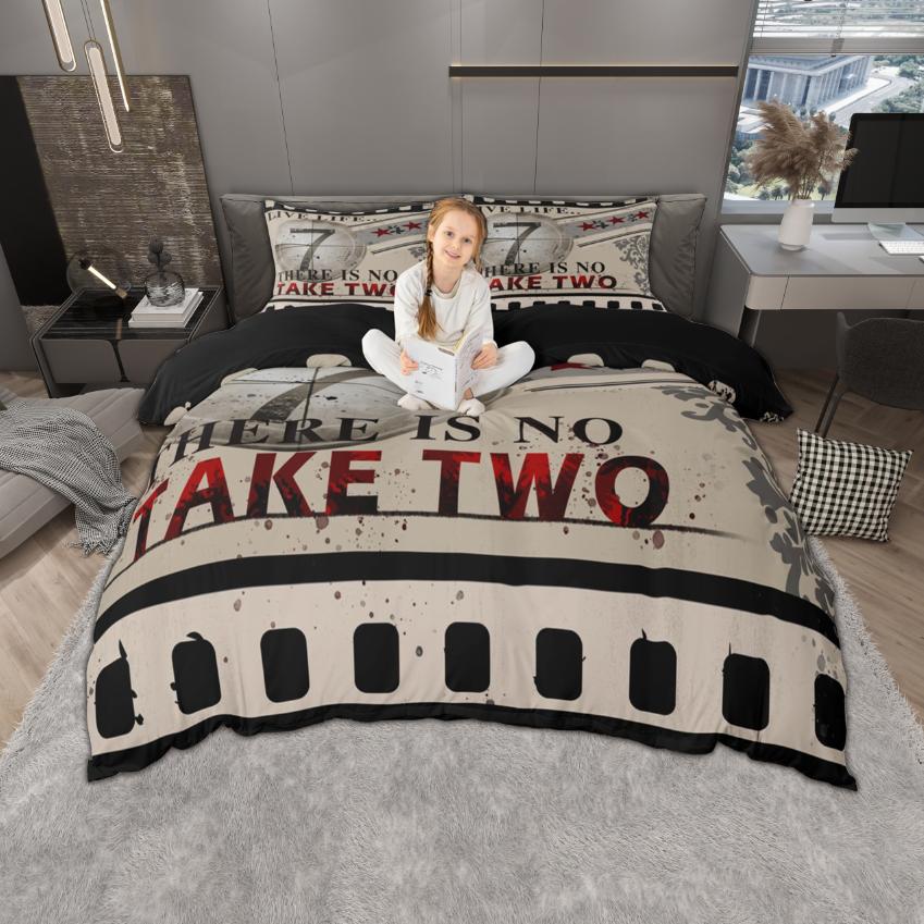 Homewish Vintage Movie Theatre Duvet Cover Set 2Pcs/3Pcs Retro Cinema Popcorn Bedding Film Theme Quilt Cover Set
