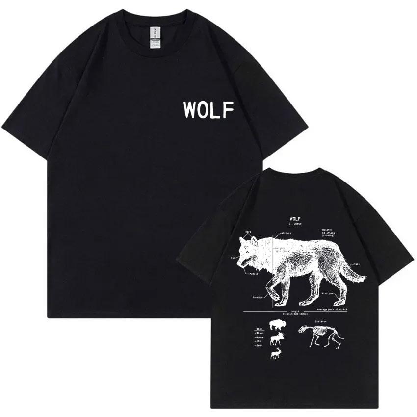 Funny Wolf Anatomy Graphic T-shirt Unisex Women Casual Oversized Short Sleeve T Shirts Unisex's Vintage Cotton T-shirts Unisex Streetwear