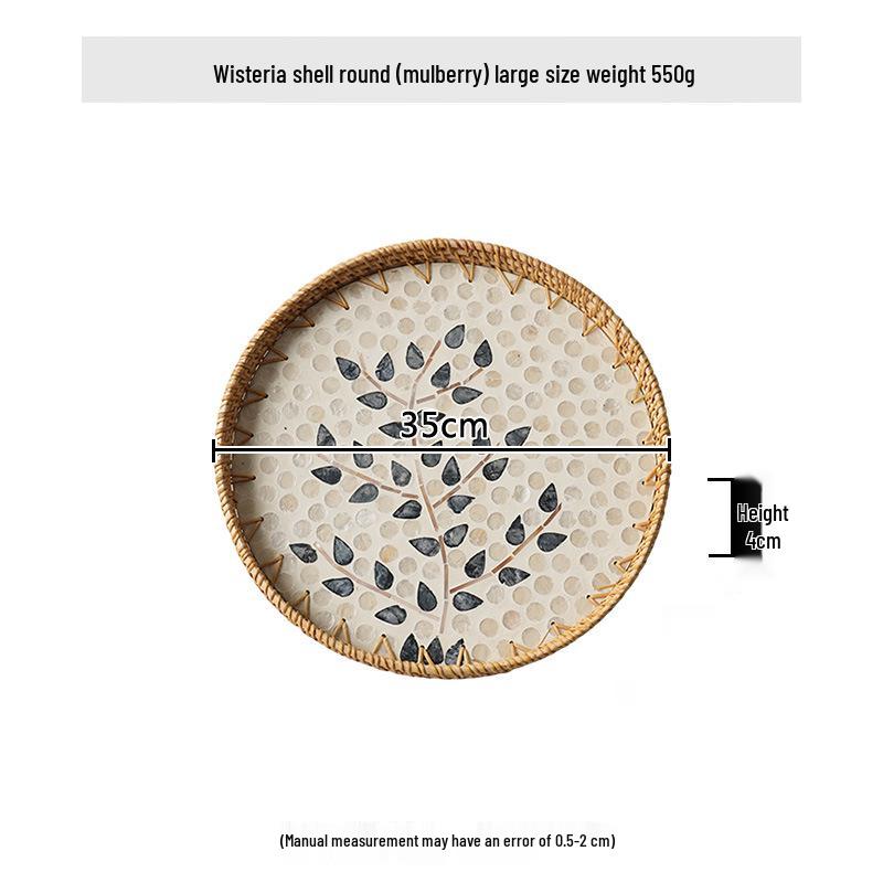 Handmade Rattan Round Light Luxury Tray for Picnic, Fruit, and Candy Storage in the Living Room or Restaurant.