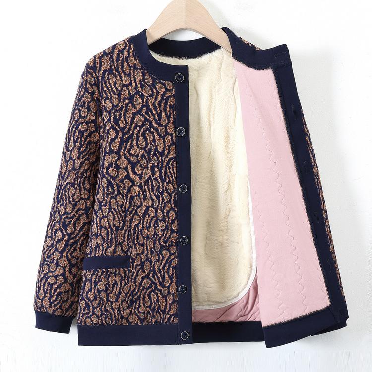 Abrigo de Algodón para Mujeres de Mediana Edad y Ancianas con Terciopelo Cálido Chaqueta de Algodón Floral para Madre para Invierno Nuevo Cárdigan Base Chaqueta de Algodón Floral Pequeño