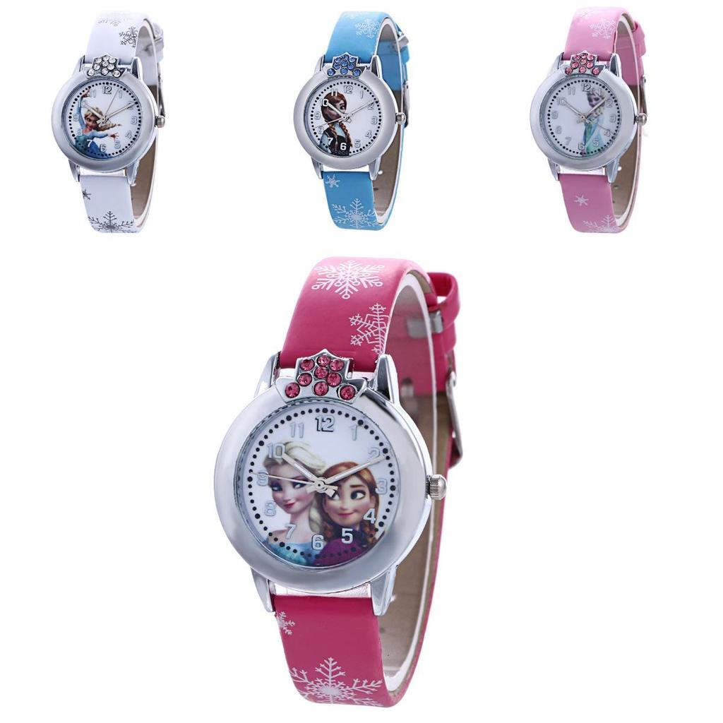 Cute Frozen Cartoon Quartz Watch For Boys And Girls With Colorful Pu Leather Strap And Life Waterproof Feature