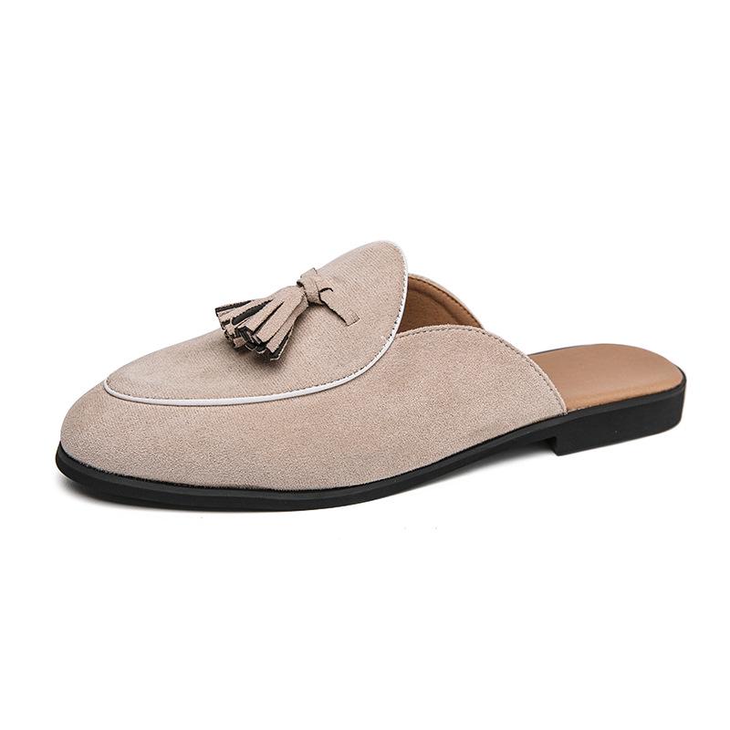 Men s Trendy Tassel Leather Sandals - Breathable Slip-On Korean Style Hairdresser Shoes 43 бежевый