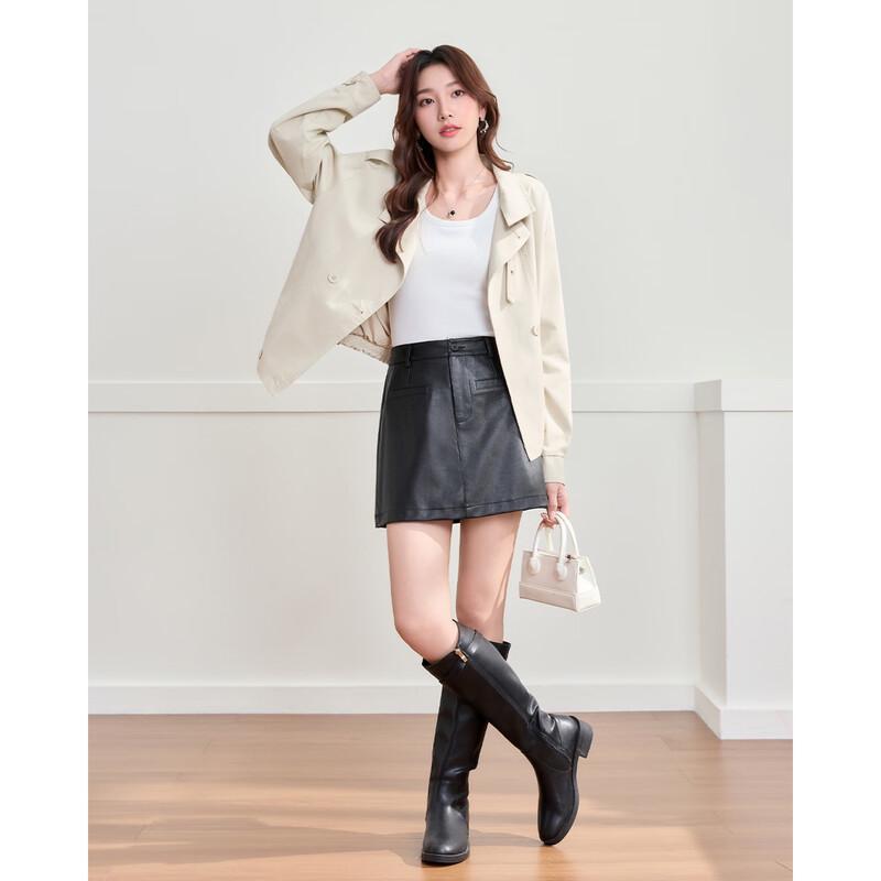IEF Korean Style A-Line Faux Leather Mini Skirt