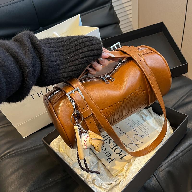 Multifunctional Cylinder Shaped Shoulder Bags For Women 2025 Latest Designer Handbags Luxury Cross Body Bag With Pendant