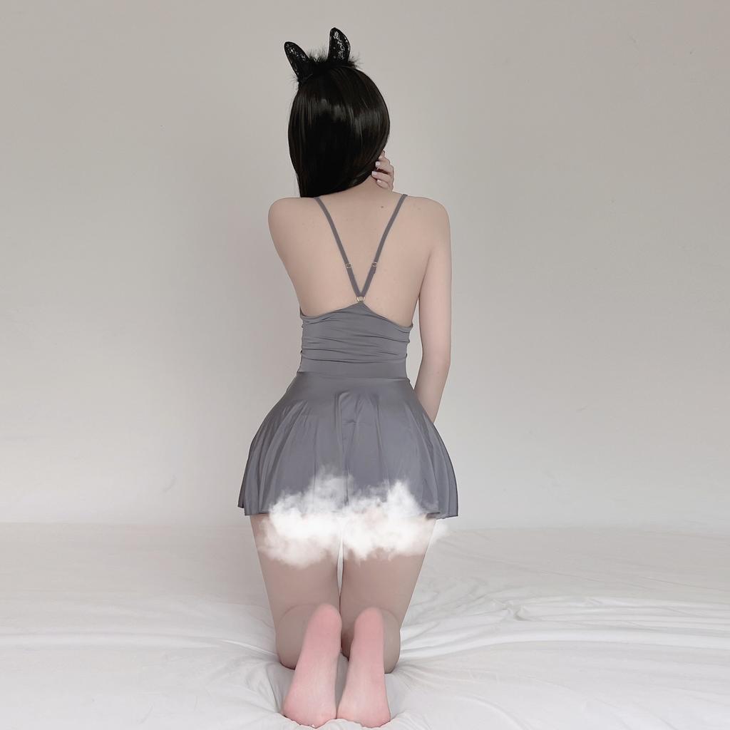 Ice silk fun tight body temptation dress pleated home comfort mood underwear dress short skirt