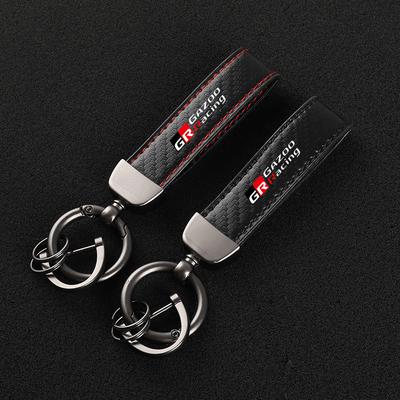 Leather Carbon Fiber Car Rings Keychain Zinc Alloy Keyrings For GR GAZOO RACING Toyota Yaris Hilux Corolla Prius