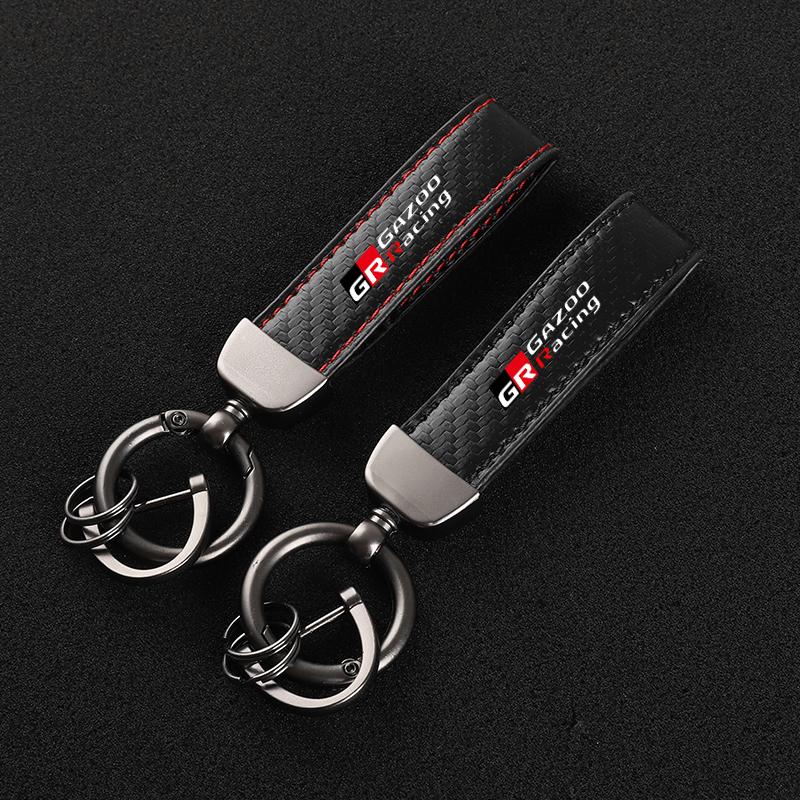 Leather Carbon Fiber Car Rings Keychain Zinc Alloy Keyrings For Toyota GR GAZOO RACING Toyota Yaris Hilux Corolla Prius