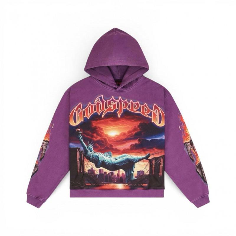 Mens Oversized Hooded Sweatshirt With 3D Graphic Print Washed Effect Drop Shoulder Zipper Front Casual Streetwear