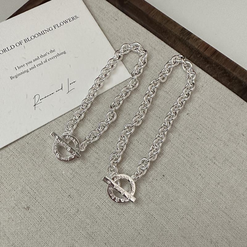 S925 Silver Heavy Industries Korea Fashion Ring Ring Ot Necklace Korean Blogger Simple Textured Clavicle Chain