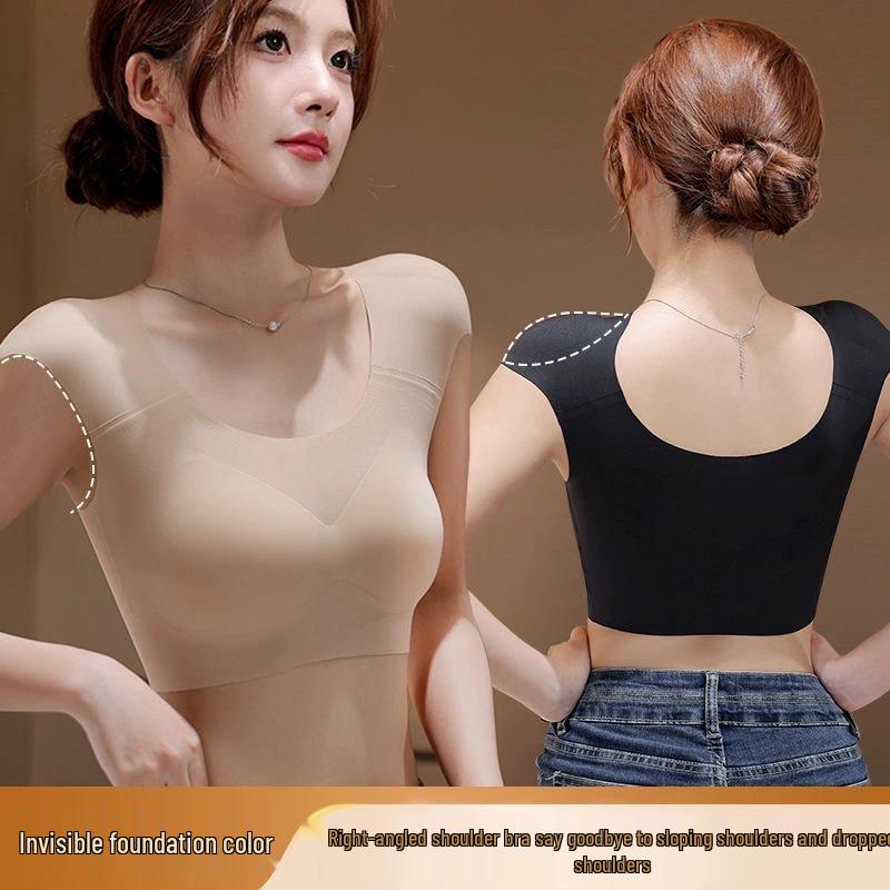 Biustonosz z niewidocznymi poduszkami na ramionach w kształcie kąta prostego: Bezszwowy pas piersiowy dla kobiet, zmniejszający widoczność dużych piersi