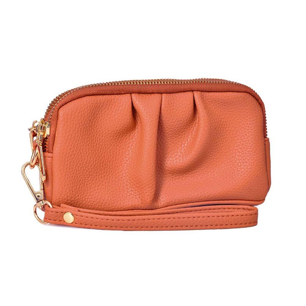 

PU Leather Long Zip Wrist Bag Waterproof Female Phone Purse All-Match Versatile Lady Wallet Daily помаранчевий
