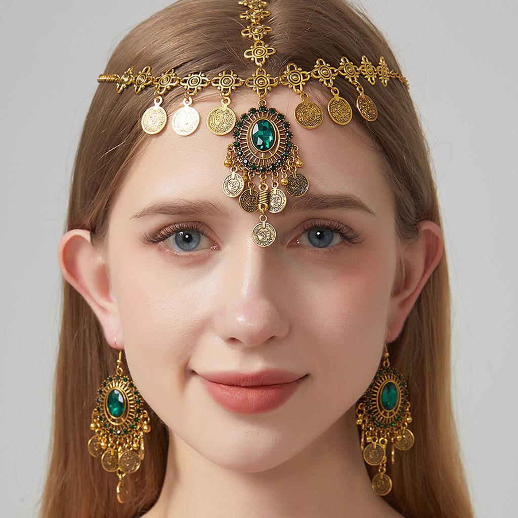 Bohemian Vintage Crystal Rhinestone Head Chain Earrings Set Ethnic Style Hair Accessories for Women