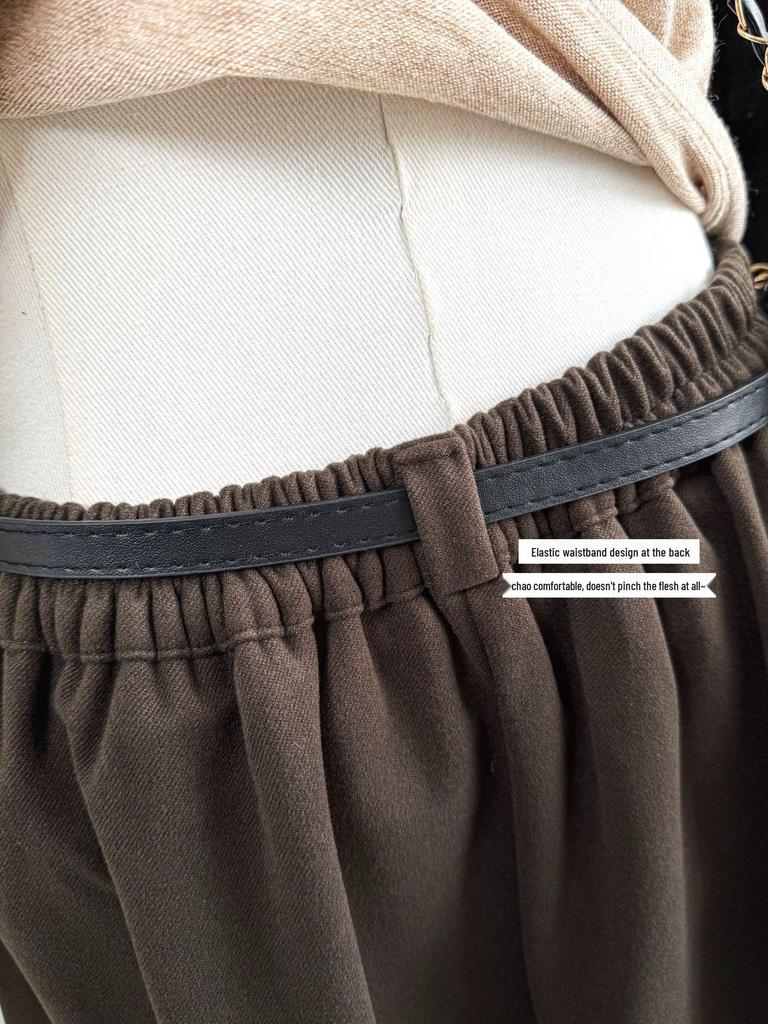 Premium Wool Plaid A-Line Half-Skirt, Pleated and Thickened for Autumn/Winter, Hip-Covering, Slimming, Mid-Length, Ideal for Pear-Shaped Figures.